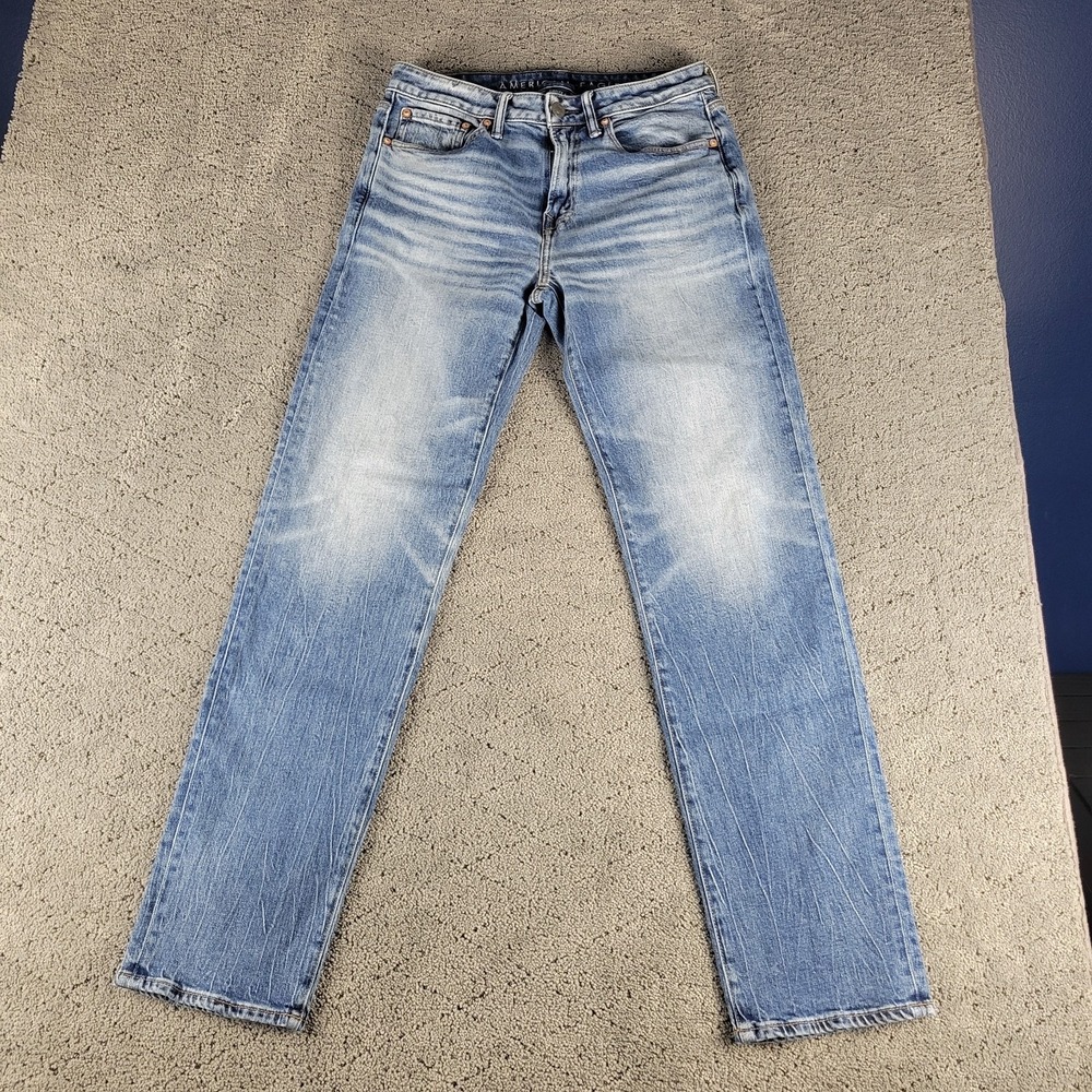 American Eagle Jeans Mens 30x34 Blue Athletic Airflex Straight Faded Denim